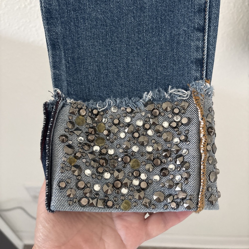 A.O.L.A by alice + olivia You Look Amazing Blue Jeans Sequin‎ Studded Cuff 24 - Picture 4 of 16